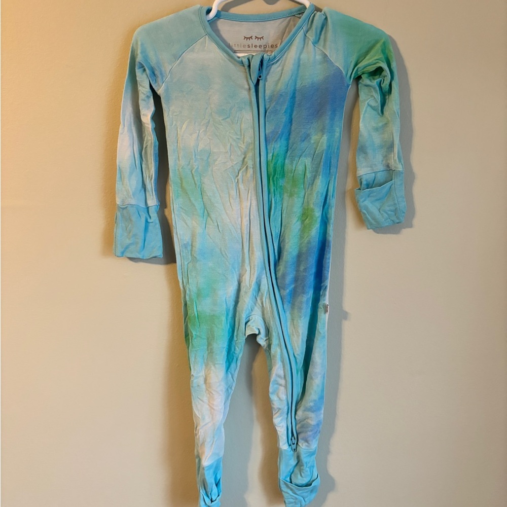 Little Sleepies Blue and Green Tie-Dye Footie